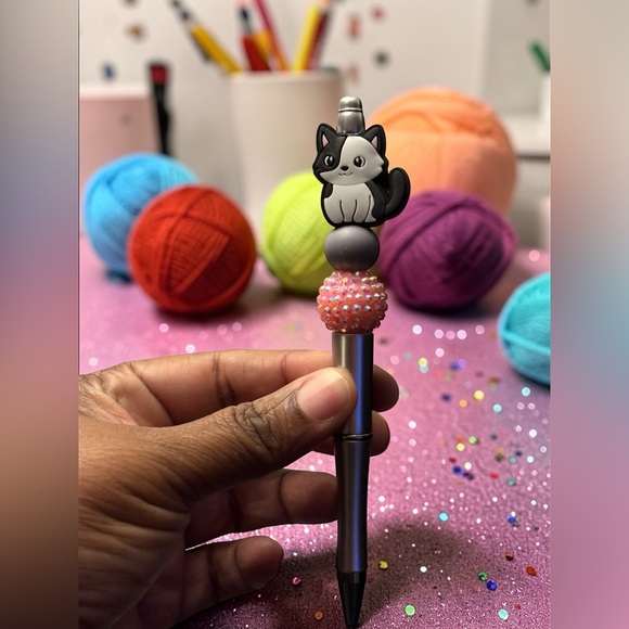 Accessories - Custom Made Black & White Cat Beaded Pen